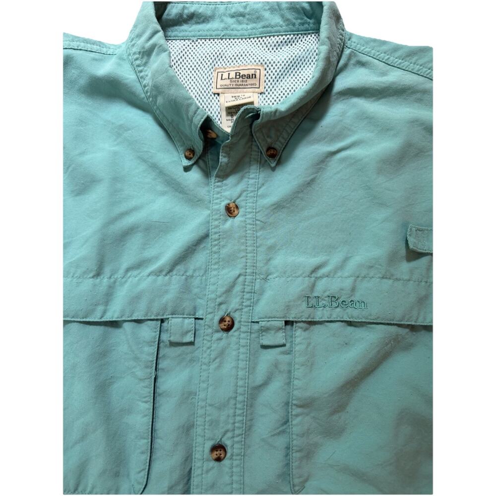 LL Bean Fishing Shirt Men's XL Button Down Pockets Long Sleeve Vents Camp Teal